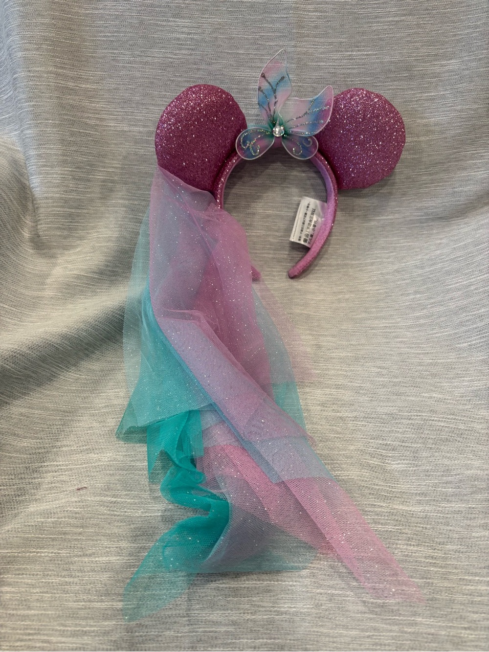 Pink Glitter Minnie Ear Headband with Pastel Veil